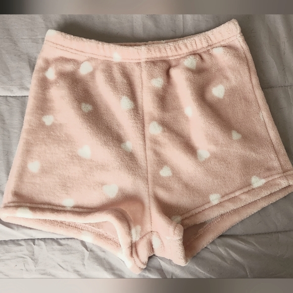 Intimates & Sleepwear Pink Fuzzy Pajama Shorts With White Hearts
